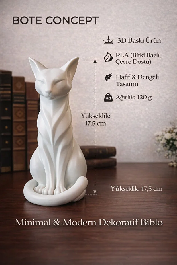 Dekoratif Beyaz Kedi Biblosu | Modern & Minimal Ev Ofis Masa Dekoru